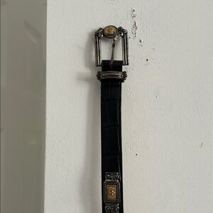 Brighton Black Leather Belt with Silver and Gold Accents